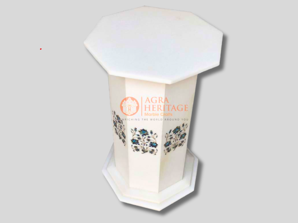 Pauashell Turquoise Inlay Marble Pedestal Stand Base